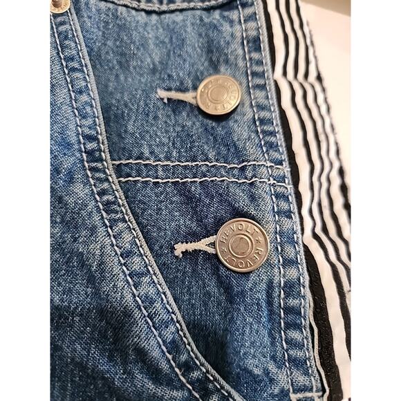 REVOLT Jeans Bib Overalls Carpenter Blue Denim Sz Junior Medium Stripe Accent0 - Picture 6 of 10
